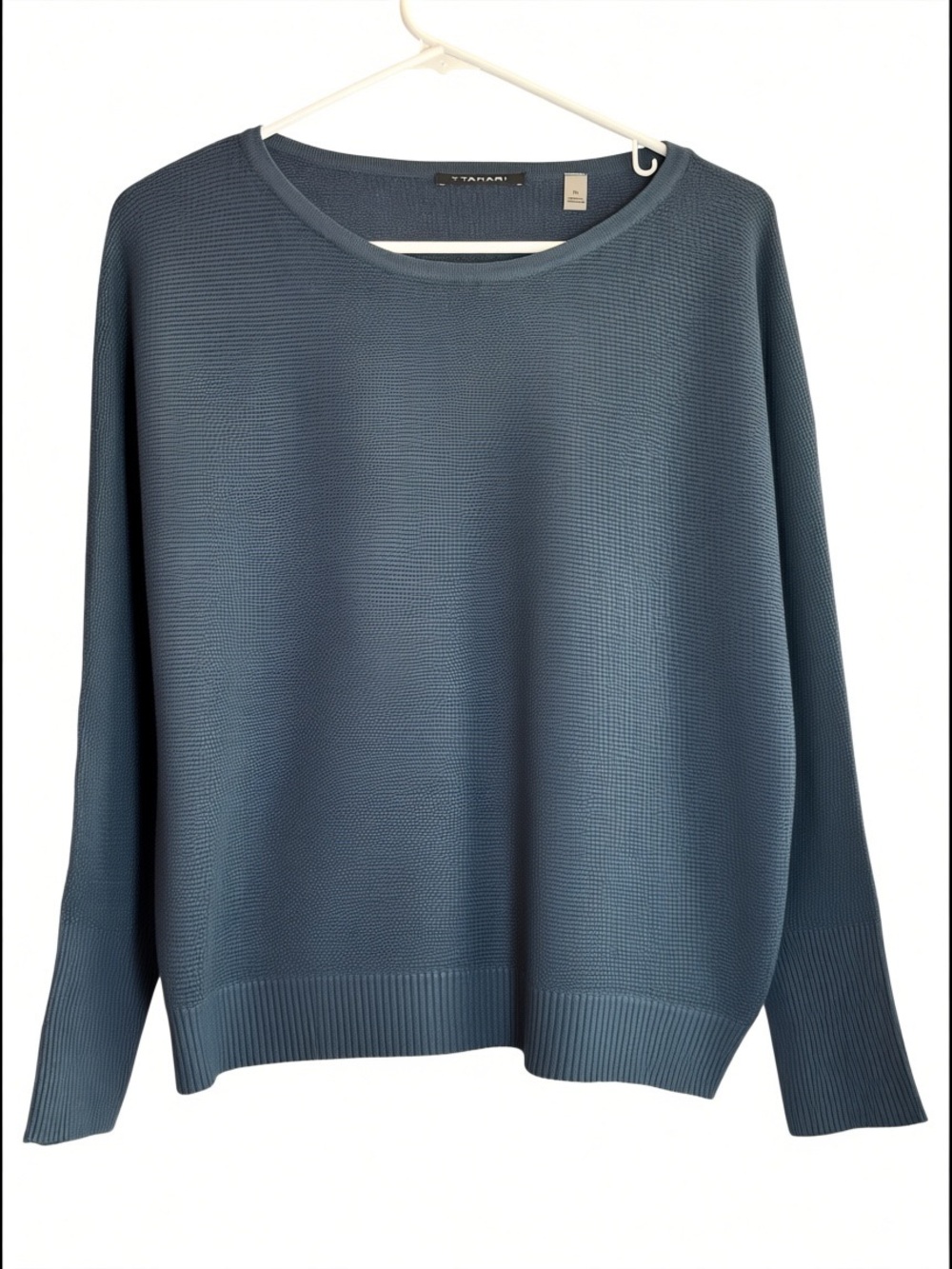 Tahari Blue Dolman Batwing Sleeve Ribbed Knit Sweater Size XL